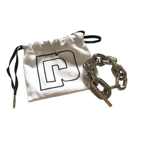 Paco Rabanne Silver Tone Chain Link Bracelet Womens Toggle Logo Engraved Brass - Picture 4 of 11